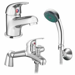 Apollo Contemporary Basin and Bath Shower Mixer Taps - Chrome