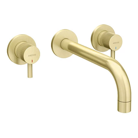 Arezzo Fluted Round Brushed Brass Wall Mounted (3TH) Bath Filler Tap 3 Arezzo Fluted Round Brushed Brass Wall Mounted (3TH) Bath Filler Tap