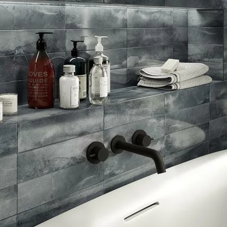 Arezzo Round Matt Black Wall Mounted (3TH) Bath Filler Tap 3 Arezzo Round Matt Black Wall Mounted (3TH) Bath Filler Tap - Image 2