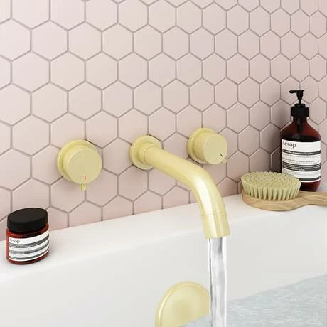 Arezzo Round Brushed Brass Wall Mounted (3TH) Bath Filler Tap 4 Arezzo Round Brushed Brass Wall Mounted (3TH) Bath Filler Tap - Image 3