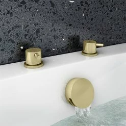 Bath Taps Shop 12 Arezzo Brushed Brass Deck Bath Side Valves with Freeflow Bath Filler