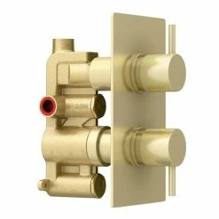 Arezzo Brushed Brass Round Concealed Twin Valve with Diverter, Bath Spout + Shower Handset 12 Arezzo Brushed Brass Round Concealed Twin Valve with Diverter, Bath Spout + Shower Handset -Bath Taps Shop AZBBSPK6 n d2 460