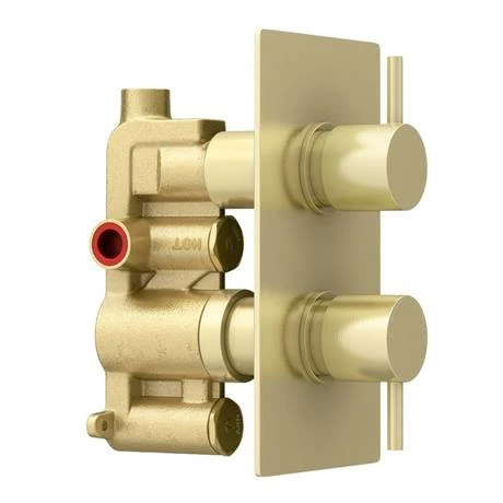 Arezzo Brushed Brass Round Concealed Twin Valve with Diverter, Bath Spout + Shower Handset 7 Arezzo Brushed Brass Round Concealed Twin Valve with Diverter, Bath Spout + Shower Handset - Image 5