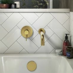 Arezzo Brushed Brass Round Concealed Manual Valve + Bath Spout