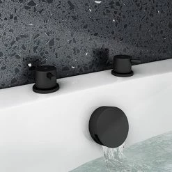 Arezzo Matt Black Deck Bath Side Valves with Freeflow Bath Filler