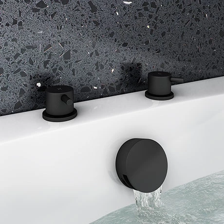 Arezzo Matt Black Deck Bath Side Valves with Freeflow Bath Filler 3 Arezzo Matt Black Deck Bath Side Valves with Freeflow Bath Filler