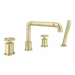 Arezzo Brushed Brass 4TH Industrial Style Deck Mounted Bath Shower Mixer inc. Pull Out Handset 9 Arezzo Brushed Brass 4TH Industrial Style Deck Mounted Bath Shower Mixer inc. Pull Out Handset -Bath Taps Shop AZISBB04 d2 460