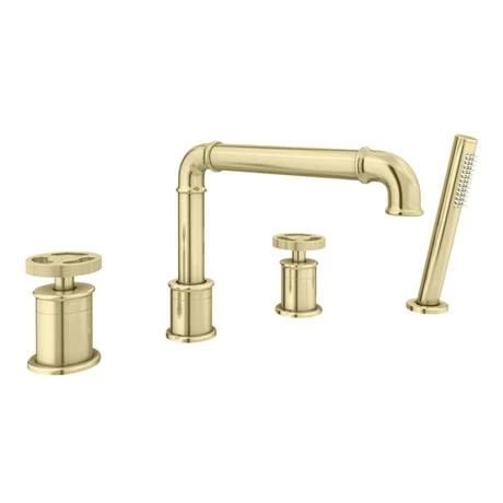 Arezzo Brushed Brass 4TH Industrial Style Deck Mounted Bath Shower Mixer inc. Pull Out Handset 5 Arezzo Brushed Brass 4TH Industrial Style Deck Mounted Bath Shower Mixer inc. Pull Out Handset - Image 3