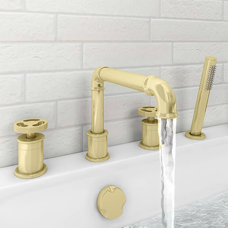Arezzo Brushed Brass 4TH Industrial Style Deck Mounted Bath Shower Mixer inc. Pull Out Handset 3 Arezzo Brushed Brass 4TH Industrial Style Deck Mounted Bath Shower Mixer inc. Pull Out Handset