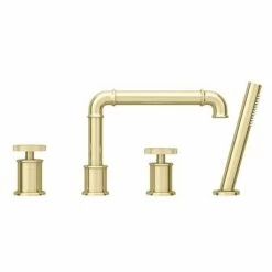 Arezzo Brushed Brass 4TH Industrial Style Deck Mounted Bath Shower Mixer inc. Pull Out Handset 11 Arezzo Brushed Brass 4TH Industrial Style Deck Mounted Bath Shower Mixer inc. Pull Out Handset -Bath Taps Shop AZISBB04 d5 460