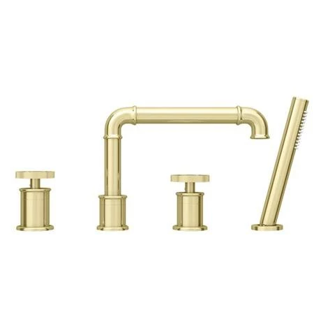 Arezzo Brushed Brass 4TH Industrial Style Deck Mounted Bath Shower Mixer inc. Pull Out Handset 7 Arezzo Brushed Brass 4TH Industrial Style Deck Mounted Bath Shower Mixer inc. Pull Out Handset - Image 5