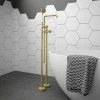 Arezzo Brushed Brass Industrial Style Freestanding Bath Shower Mixer Tap 1 Arezzo Brushed Brass Industrial Style Freestanding Bath Shower Mixer Tap -Bath Taps Shop AZISBB05 prod