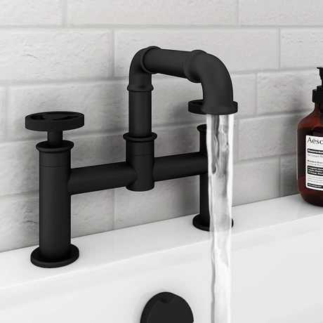 Arezzo Matt Black Industrial Style Bath Filler 3 Arezzo Matt Black Industrial Style Bath Filler