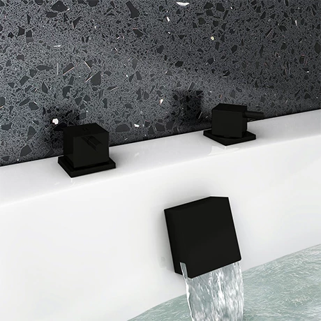 Arezzo Square Matt Black Deck Bath Side Valves with Freeflow Bath Filler 3 Arezzo Square Matt Black Deck Bath Side Valves with Freeflow Bath Filler