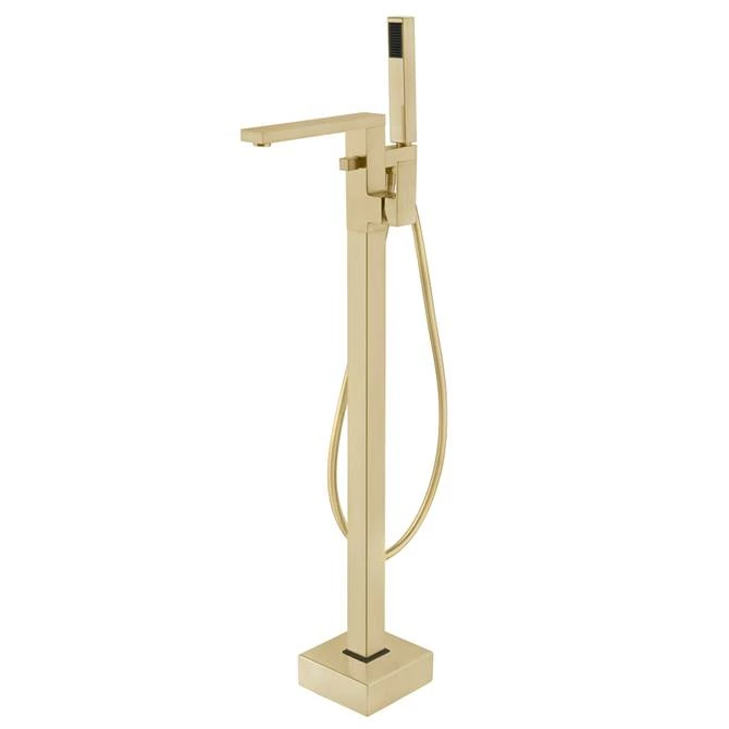 Arezzo Square Brushed Brass Floor Mounted Free-standing Bath Shower Mixer 3 Arezzo Square Brushed Brass Floor Mounted Free-standing Bath Shower Mixer