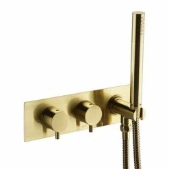Arezzo Brushed Brass Round Concealed Thermostatic Shower Valve w. Handset + Freeflow Bath Filler 9 Arezzo Brushed Brass Round Concealed Thermostatic Shower Valve w. Handset + Freeflow Bath Filler -Bath Taps Shop AZSVHBBF n d1 460