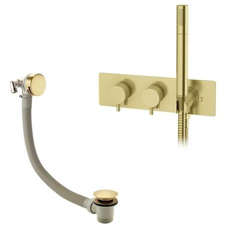 Arezzo Brushed Brass Round Concealed Thermostatic Shower Valve w. Handset + Freeflow Bath Filler 8 Arezzo Brushed Brass Round Concealed Thermostatic Shower Valve w. Handset + Freeflow Bath Filler - Image 6