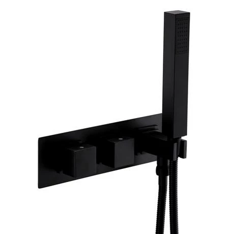 Arezzo Matt Black Square Concealed Thermostatic Shower Valve w. Handset + Freeflow Bath Filler 4 Arezzo Matt Black Square Concealed Thermostatic Shower Valve w. Handset + Freeflow Bath Filler - Image 2