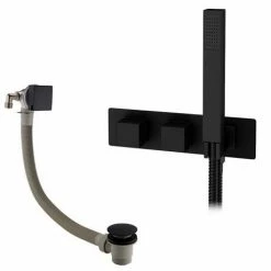 Arezzo Matt Black Square Concealed Thermostatic Shower Valve w. Handset + Freeflow Bath Filler 11 Arezzo Matt Black Square Concealed Thermostatic Shower Valve w. Handset + Freeflow Bath Filler -Bath Taps Shop AZSVHMBFSQ d4 460