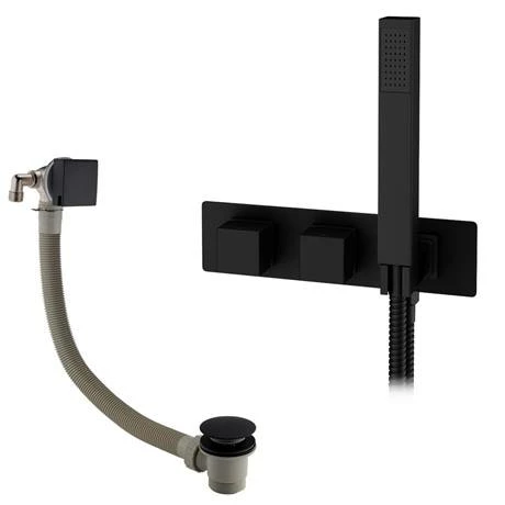 Arezzo Matt Black Square Concealed Thermostatic Shower Valve w. Handset + Freeflow Bath Filler 7 Arezzo Matt Black Square Concealed Thermostatic Shower Valve w. Handset + Freeflow Bath Filler - Image 5