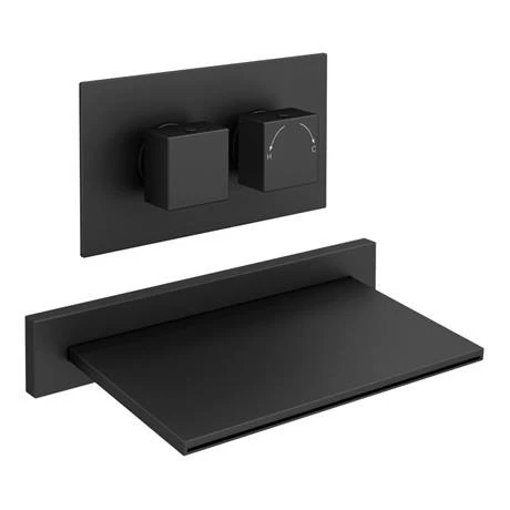 Arezzo Matt Black Wall Mounted Slimline Waterfall Bath Filler + Concealed Thermostatic Valve 8 Arezzo Matt Black Wall Mounted Slimline Waterfall Bath Filler + Concealed Thermostatic Valve - Image 6