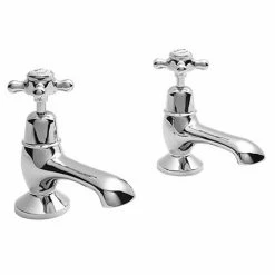 Bayswater White Crosshead Domed Collar Traditional Bath Taps
