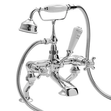 Bayswater White Crosshead Domed Collar Deck Mounted Bath Shower Mixer 3 Bayswater White Crosshead Domed Collar Deck Mounted Bath Shower Mixer