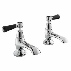 Bayswater Black Lever Domed Collar Traditional Bath Taps