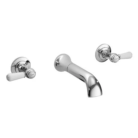 Bayswater White Lever 3 Tap Hole Wall Mounted Bath Filler 3 Bayswater White Lever 3 Tap Hole Wall Mounted Bath Filler