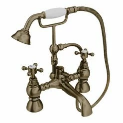 Chatsworth 1928 Antique Brass Crosshead Bath Shower Mixer Tap with Shower Kit 11 Chatsworth 1928 Antique Brass Crosshead Bath Shower Mixer Tap with Shower Kit -Bath Taps Shop CHBSMBRA d4 460