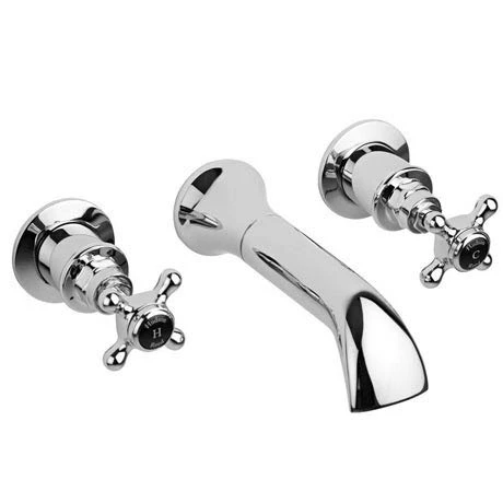 Hudson Reed Topaz Black Wall Mounted Bath Spout and Stop Taps - Chrome 3 Hudson Reed Topaz Black Wall Mounted Bath Spout and Stop Taps - Chrome