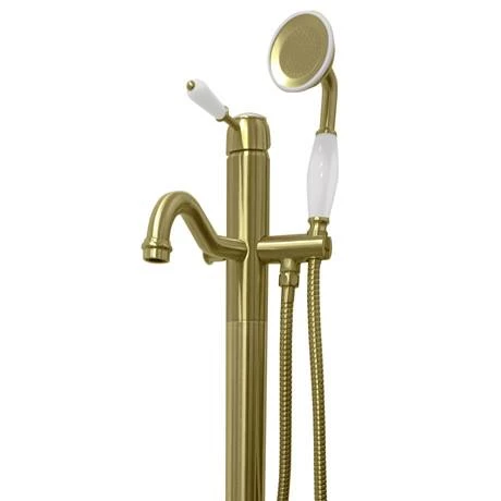 Lancaster Traditional Brushed Brass Single Lever Freestanding Bath Shower Mixer 4 Lancaster Traditional Brushed Brass Single Lever Freestanding Bath Shower Mixer - Image 2