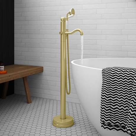 Lancaster Traditional Brushed Brass Single Lever Freestanding Bath Shower Mixer 3 Lancaster Traditional Brushed Brass Single Lever Freestanding Bath Shower Mixer