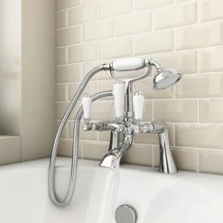Lancaster Traditional Bath Shower Mixer with Slider Rail Kit - Chrome -Bath Taps Shop LSRK nd2 460