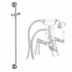 Lancaster Traditional Bath Shower Mixer with Slider Rail Kit - Chrome