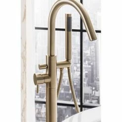 Crosswater MPRO Floor Mounted Freestanding Bath Shower Mixer - Brushed Brass - PRO416FF -Bath Taps Shop PRO416FF D2 460