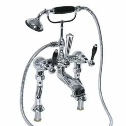 Imperial Radcliffe Chrome Deck Mounted Bath Shower Mixer with Black Levers