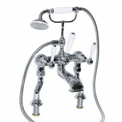 Imperial Radcliffe Chrome Deck Mounted Bath Shower Mixer with White Levers