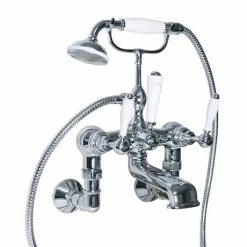 Imperial Radcliffe Chrome Wall Mounted Bath Shower Mixer with White Levers