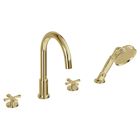 Burlington Riviera Art Deco Gold 4 Hole Bath Shower Mixer 3 Burlington Riviera Art Deco Gold 4 Hole Bath Shower Mixer
