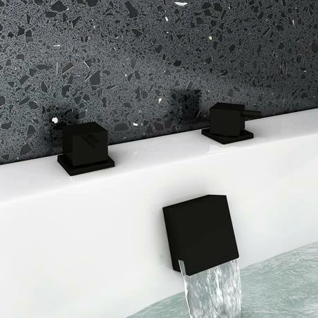 Arezzo Square Matt Black 3/4" Deck Bath Side Valves (Pair) 4 Arezzo Square Matt Black 3/4" Deck Bath Side Valves (Pair) - Image 2