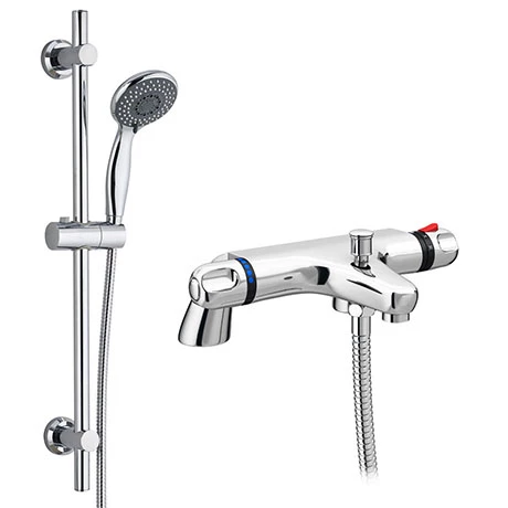 Modern Chrome Thermostatic Bath Shower Mixer Tap + Slider Shower Rail Kit 3 Modern Chrome Thermostatic Bath Shower Mixer Tap + Slider Shower Rail Kit