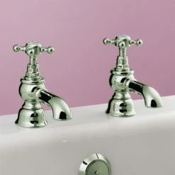 Silverdale Victorian Bath Pillar Taps Nickel