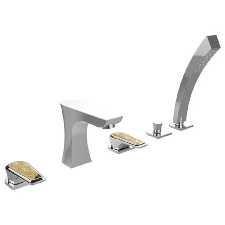 Heritage Lymington Lace Gold 5 Taphole Bath Shower Mixer - TLYCG074 3 Heritage Lymington Lace Gold 5 Taphole Bath Shower Mixer - TLYCG074